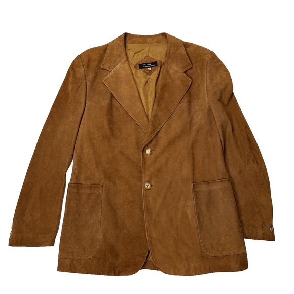 Vintage Cortefiel Spain Suede Leather Blazer Jacket Tan Brown Size 46 US Large - Picture 2 of 16
